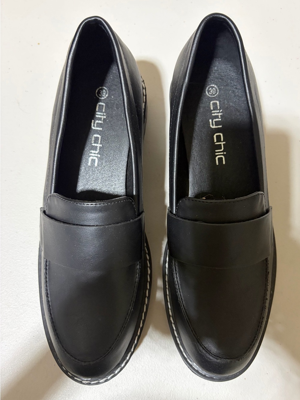 City Chic Black Faux-Leather Penny Loafers